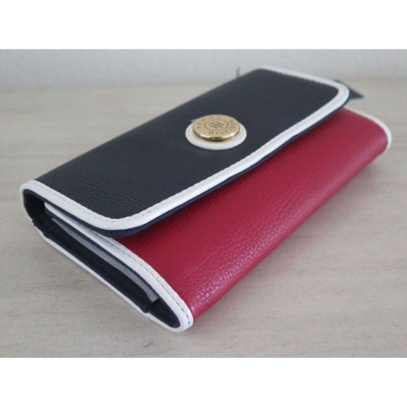 Tommy Hilfiger 69J0716 Red/White/Blue Colorblock Tri-Fold Checkbook Wallet $70 - Picture 2 of 8